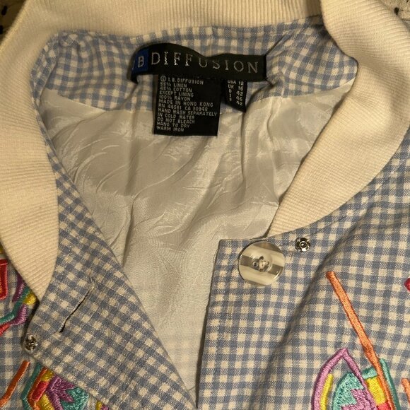Vintage Women’s IB Diffusion Embroidered Gingham Button-Up – Artsy 80s/90s Style - Picture 6 of 8
